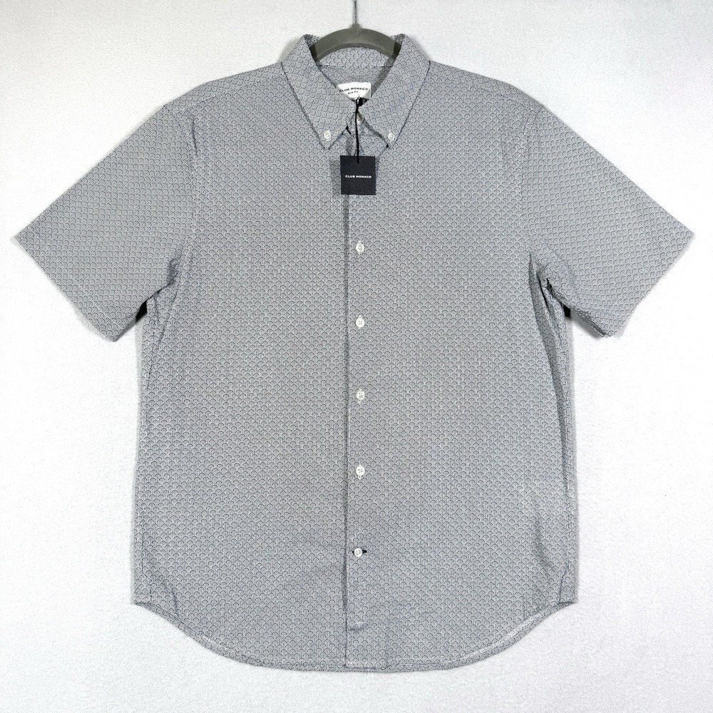 Club Monaco Shirt Mens Small Short Sleeve Button Down Arch Geometric Print NWT